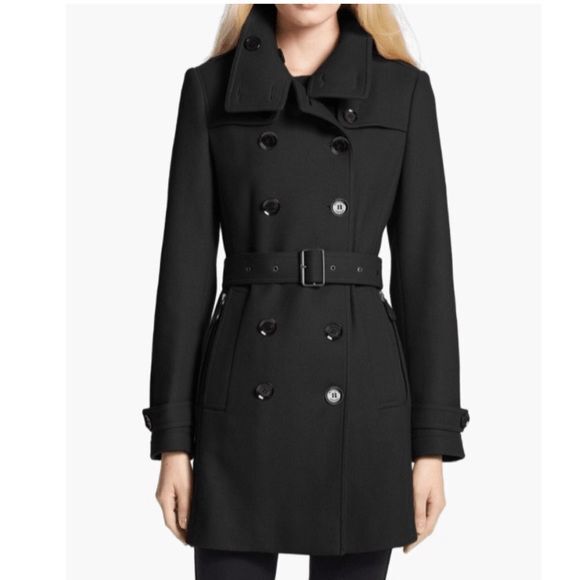 Burberry Brit Daylesmoore Coat Women’s Size 4 Black Wool Cashmere Belted Jacket - Picture 1 of 14